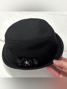 Vintage Women's Black Lace And Jewels Beads Top Hat Embellished Bucket One Size